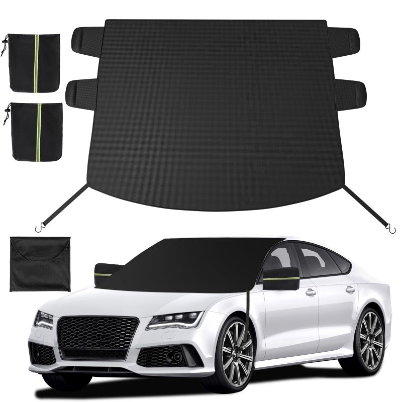 Instraella Windshield Cover for Ice and Snow, Heavy Duty 600D Oxford Fabric, Waterproof Car Snow Cover with Side Mirror Protector, for Cars, Compact SUVs, Winter Car Accessories - Image 1